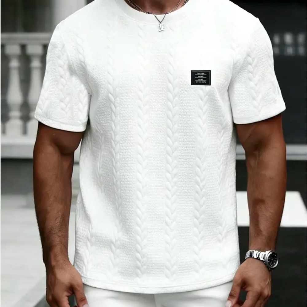 Men's Peach Short Sleeve Cable Knit Tee - Unbranded